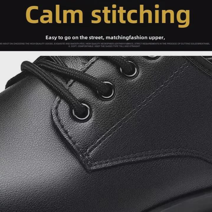 Spring Men's Big Head Business Casual Lace-Up Leather Shoes, Soft Sole, Versatile, Formal, Non-Slip, Black.