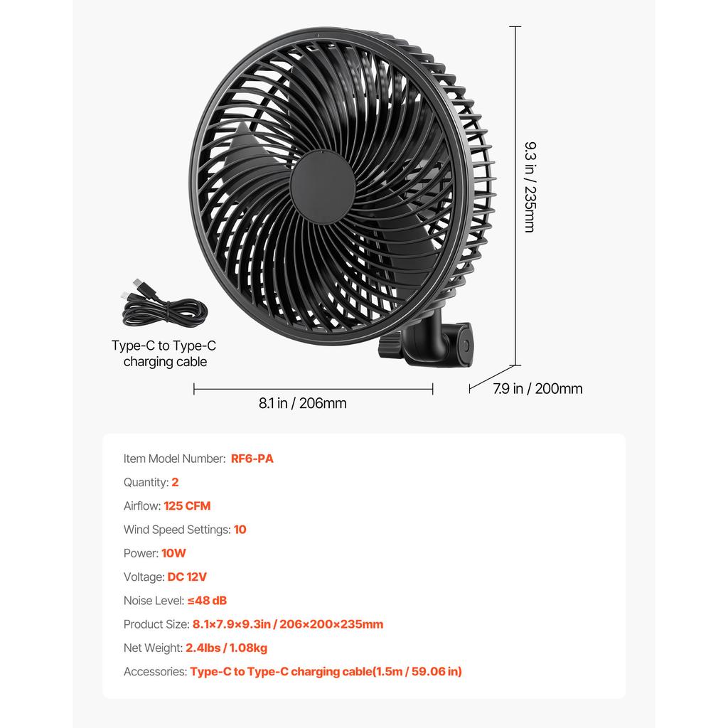 SucceBuy Plant/Portable Clip Rechargeable Fan USB Port with Circulation Mode Smart Control Powerful Oscillating Long Runtime