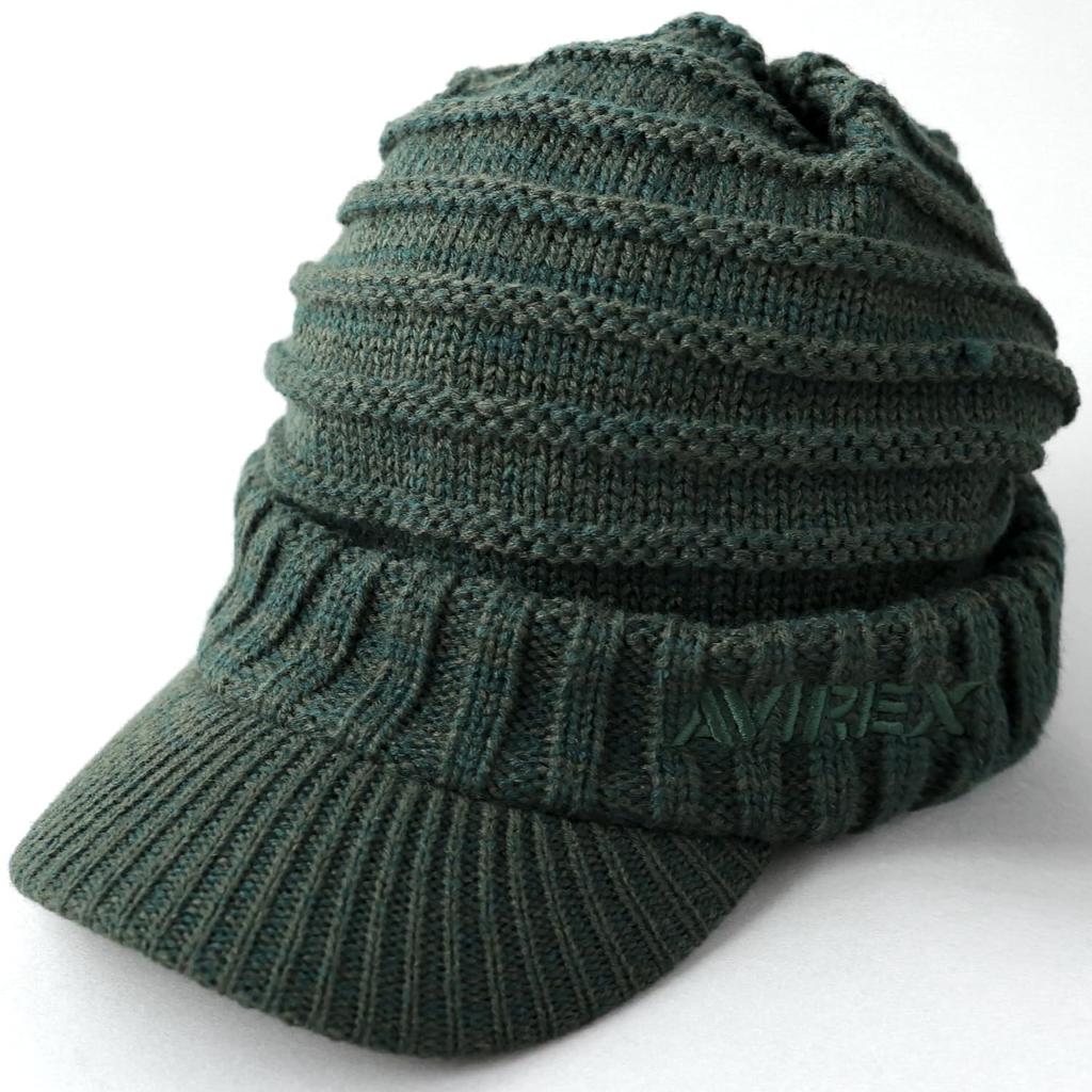 AVIREX Chunky Brimmed Knit Loose Knit Newsboy Cap for Men and Winter Knit Cap One Mixed Cap, Fit, Women, (JP, Alphabet, Size, Green)