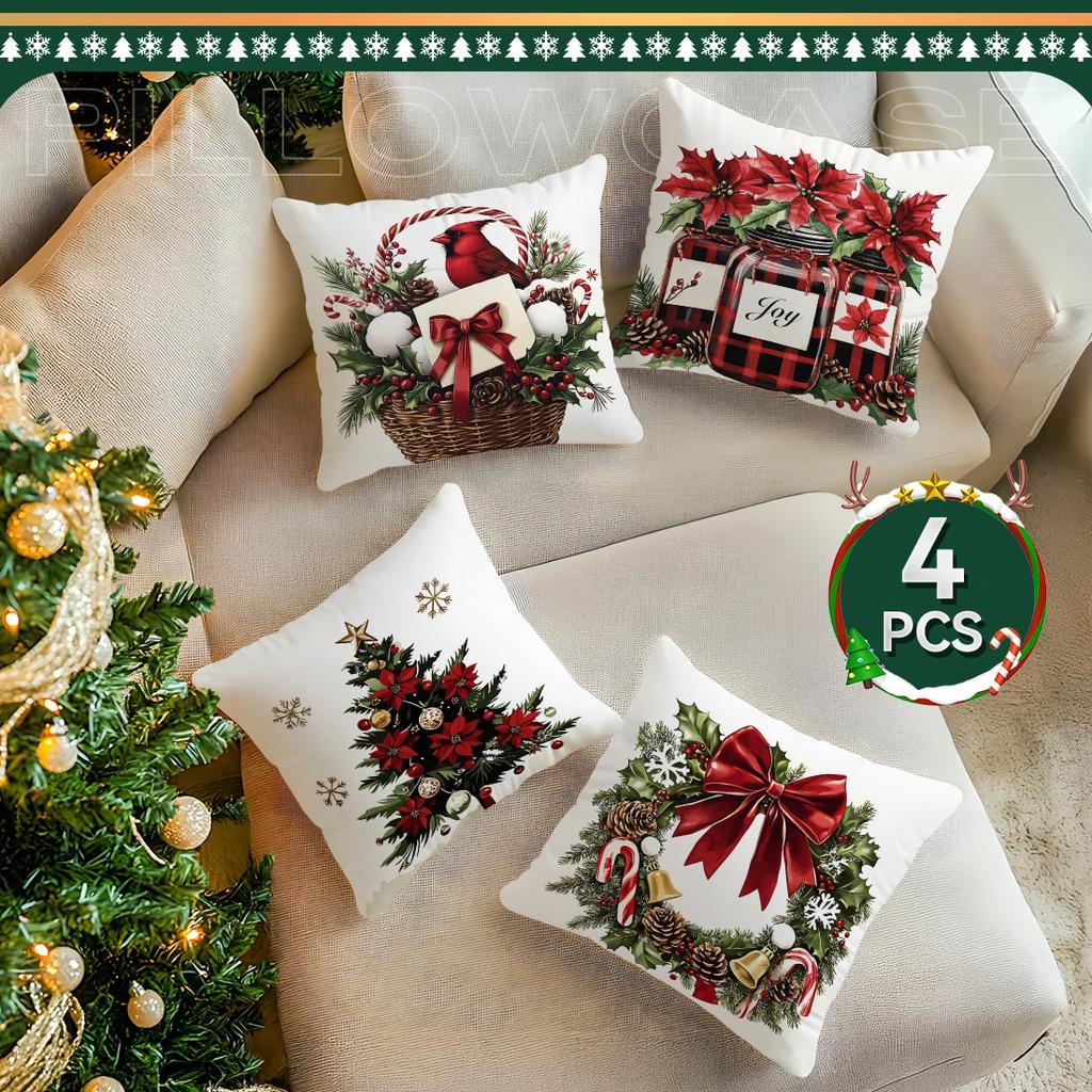 Christmas Series Flowers Pillowcase Printed Polyester 45X45Cm Throw Pillowcover Decorative Sofa Cushion Pillowslip Home Decor