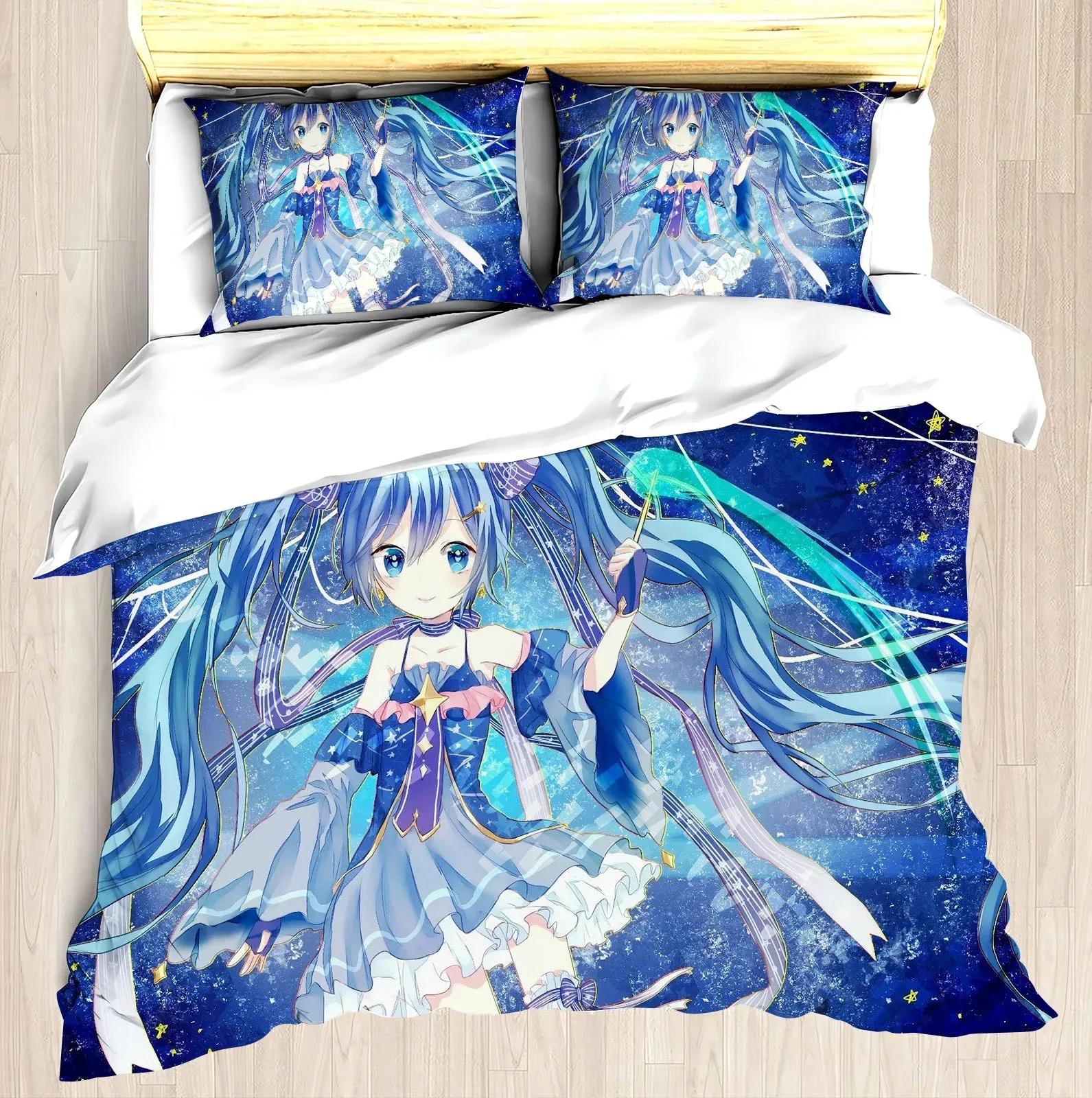 Hatsune Miku Anime 100% Polyester Beddengoed Set Dekbedovertrek Set Bedrukte Cartoon Huisdecoratie EU single(135x200cm)