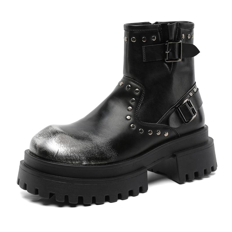 Fashion High top men's leather shoes Luxury styles by fashion designers Outdoor street Trendy youth thick soled shoes 38-46 Hot selling