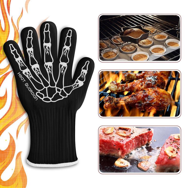 High-Temp Resistant Non-Slip BBQ Gloves: Flame Retardant, Fireproof, Heat Insulation, Anti-Scald Silicone for Microwave & Oven Use