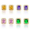 Court Style Rectangular Diamond Colored Treasure Pendant, Stud Earrings, Ring Set, Hot-selling Square Ear Jewelry.