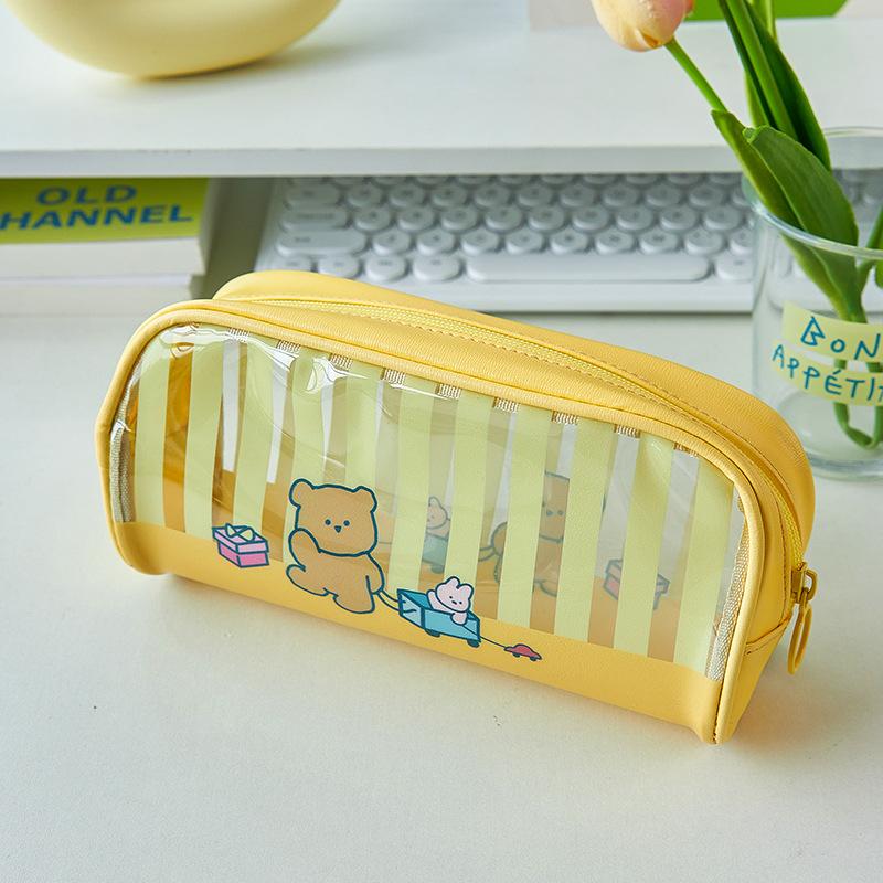 Spring Collection Pen Bag Pencil Case PU PVC Transparent Flower Storage Pouch for Stationery School