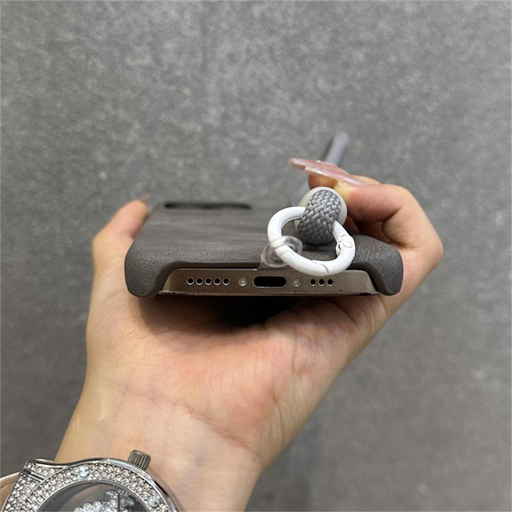 Luxury Suede Wallet Wrist Strap Rope Lanyard Card Holder Phone Case For iPhone 16 12 13 14 15 Pro Max Plus Cowhide Leather Cover