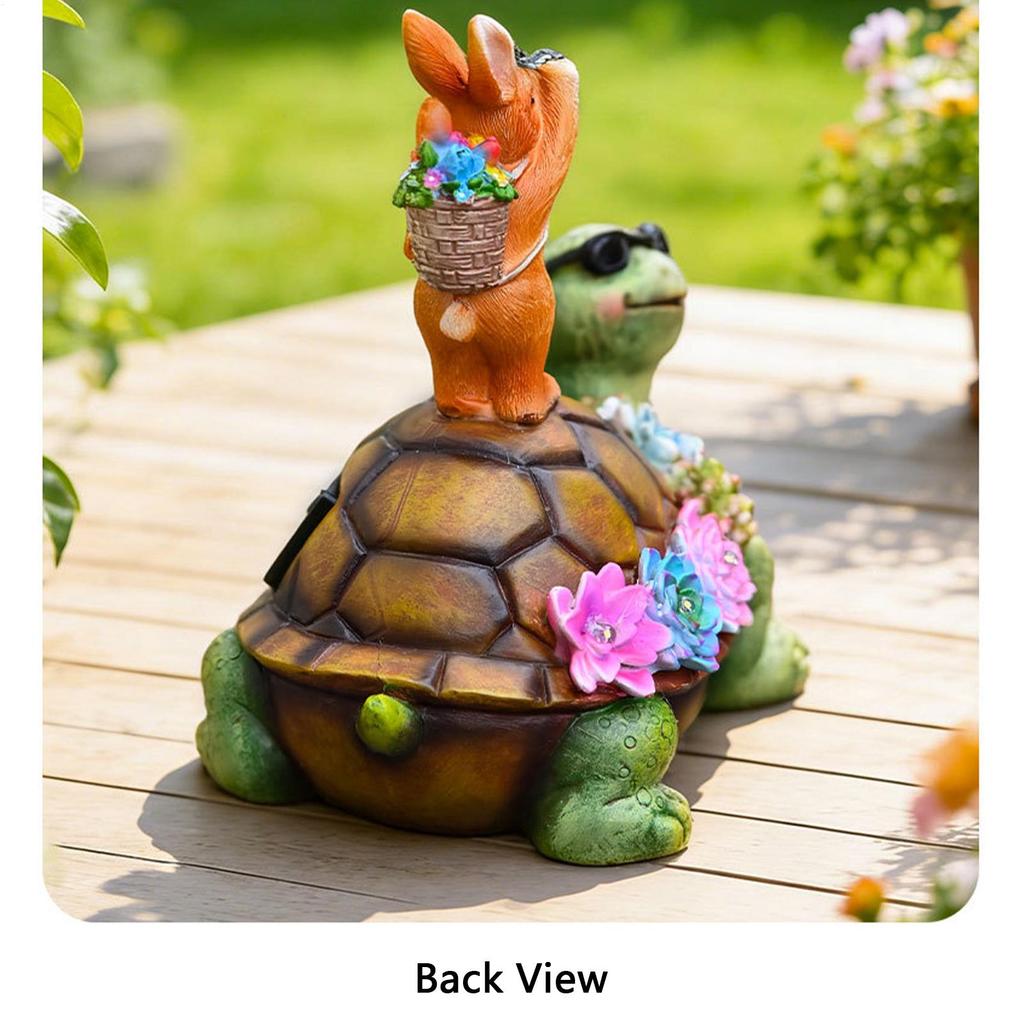 Solar-powered Garden Statues Decor Turtle And Rabbits Figurines Outdoor Patio Lawn Sculptures Bunny Turtle Figurine Garden Decor