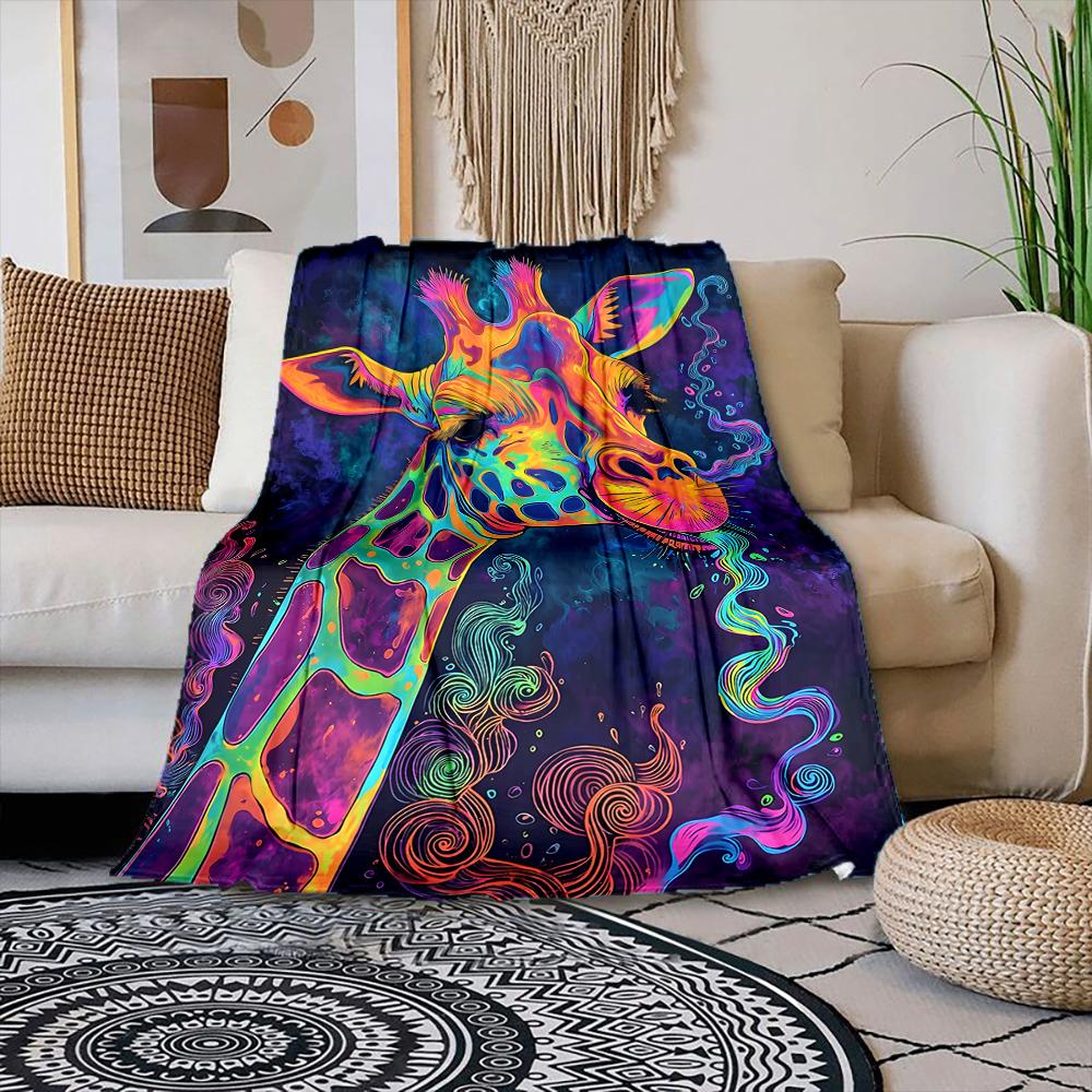 1Pc Colorful Giraffe Psychedelic Art Printed Blanket All Seasons Multi-Purpose Blanket Suitable For Sofa, Camping, Travel, Car