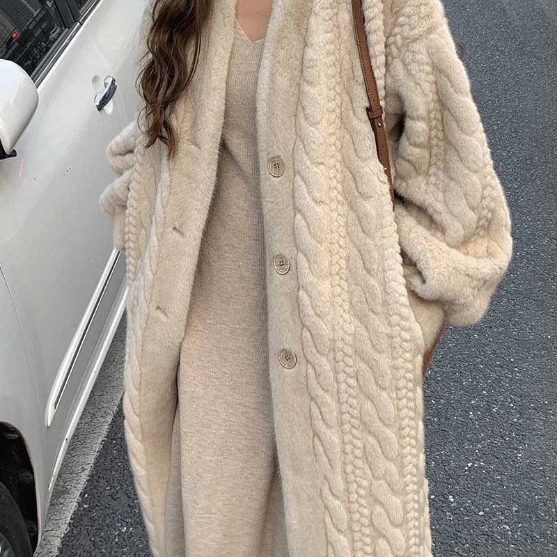 Fur Coat Women Faux Mink Velvet Warm Windproof Knee Loose Winter Cardigan Coat