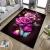 Purple Roses and ButterfliesAreaRugRomanticFloral Design for LivingRoomSoft Indoor Carpet Anti slip carpet can be machine washed