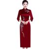 Elegant Spring Acetate Satin Embroidered Cheongsam for Mothers - New Chinese Wedding Style Dress