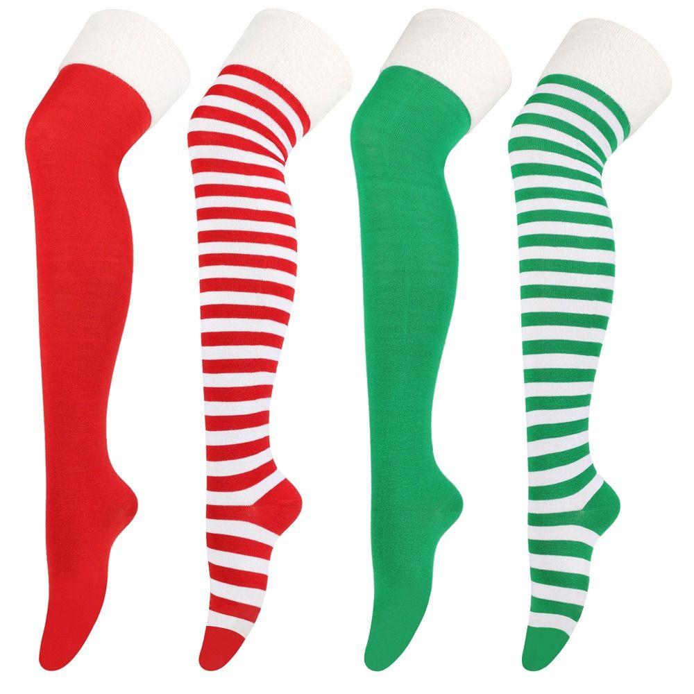 NEW Polyester Cotton Over Knee High Socks Multi-color Slim Christmas Hosiery Striped Long Socks Women