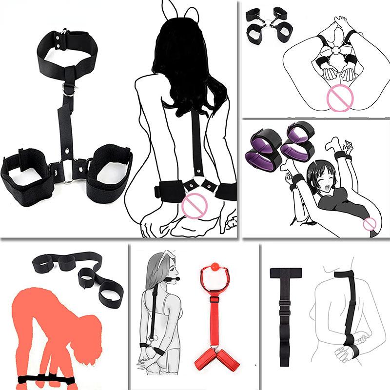 Nylon Erotic Restraints Kit Handcuffs Collar Slave Bondage  Bondage Back Open Leg Cuffs Sex Bondage Adult Toys for Couple