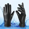 Fleece Lined Five Finger Gloves PU Leather Winter Warm Gloves Women's Gloves  Outdoor Cycling