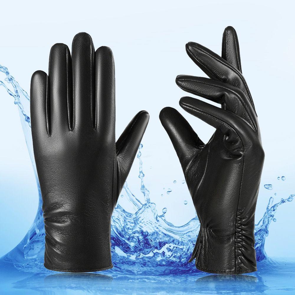PU Leather Women's Gloves Fleece Lined Winter Warm Gloves Five Finger Gloves Driving Activity