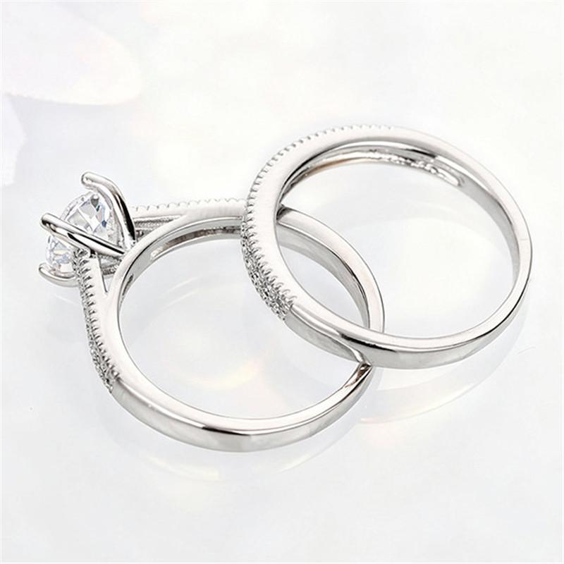 CopperFour Claws Round Ring for Women 2 pcs/set AAA Cubci Zirconia Wedding Rings Set Engagement Jewelry