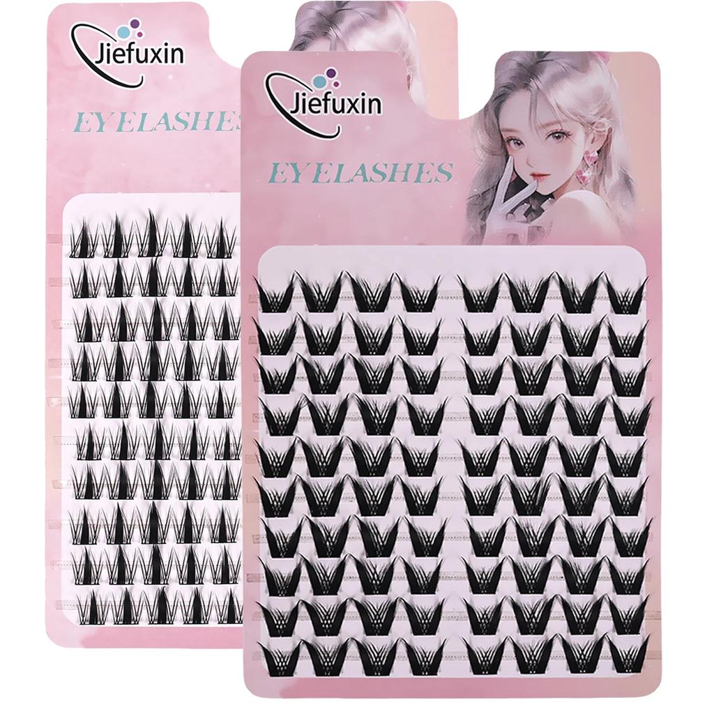 Jiefuxin DIY Lashes Fox Eye Manga False Eyelashes Large Capacity Tapered Thick Segmented Individual Cluster Lash Extensions