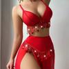 Sexy shiny hollowed-out women's underwear, long skirt set
