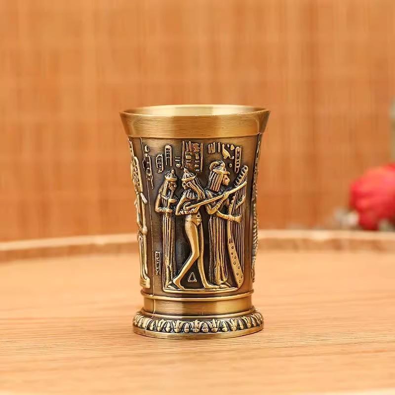 Ancient Egypt Totem Art Relief Retro Bronze Liqueur Wine Glass Vermouth Absinthe Cocktail Cup Metal Liquor Vodka Small Wineglass