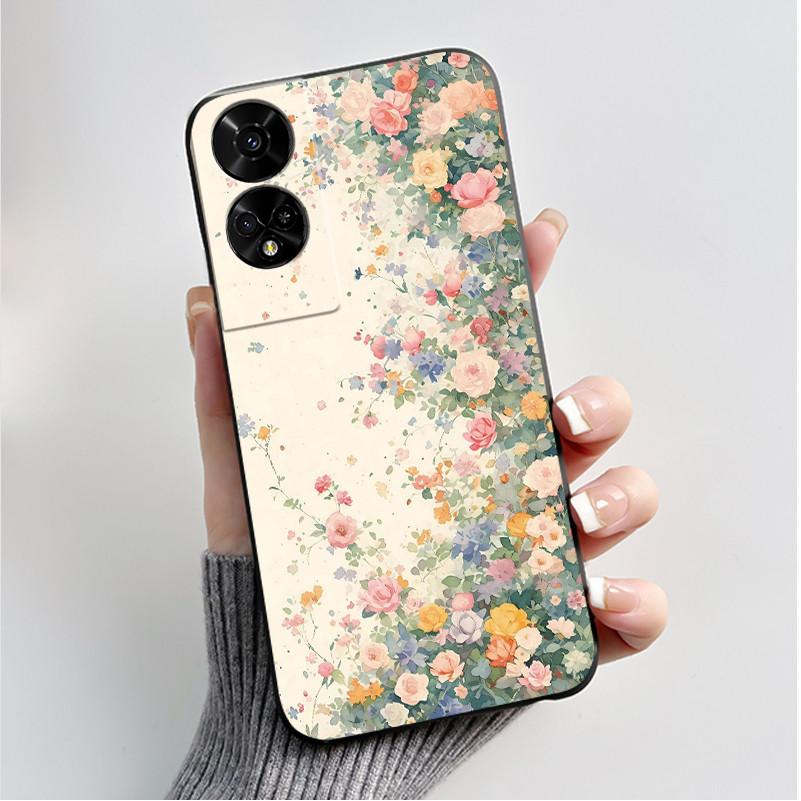 Printing Pattern Case For TCL 50 5G/TCL 50 XE Nxtpaper 5G/TCL 50XE 5G Soft Silicone Black Shell Cover Cute Flower Cartoon Casing