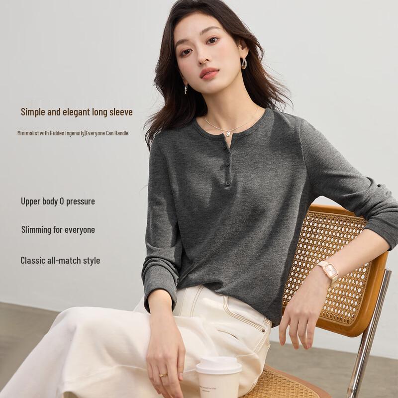 

Hstyle Women s Quiet Luxury Half-Collar Long-Sleeve T-Shirt S