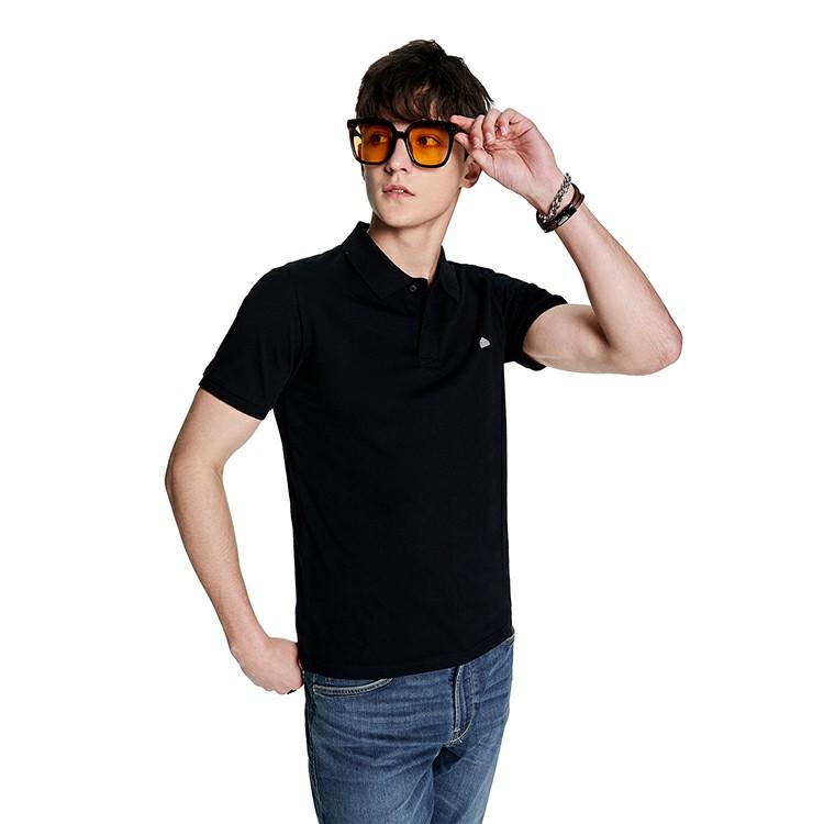 Solid Color Single-Breasted Short Sleeve Polo Shirt Men tops Black LMT0045303RX00FK11000
