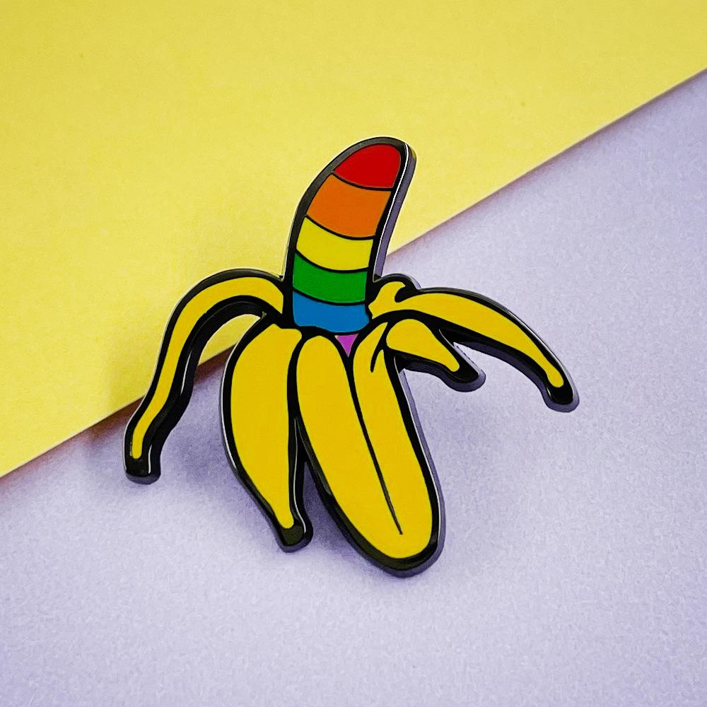 Brož Banán: Barevný ovocný odznak na oblečení, batoh nebo jako dárek