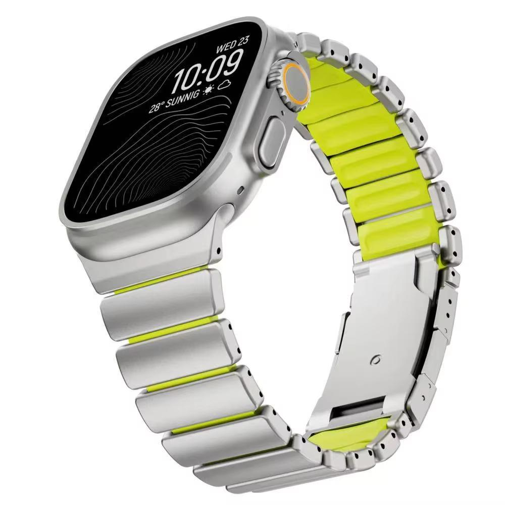 

Мужской ремешок из нержавеющей стали для Apple Watch Ultra 3/2 49 мм 45 мм 46 мм 44 мм Металлический браслет для Iwatch 11 10 9 8 7 6 SE3 5 44mm 45mm 46mm 49mm титановый желтый