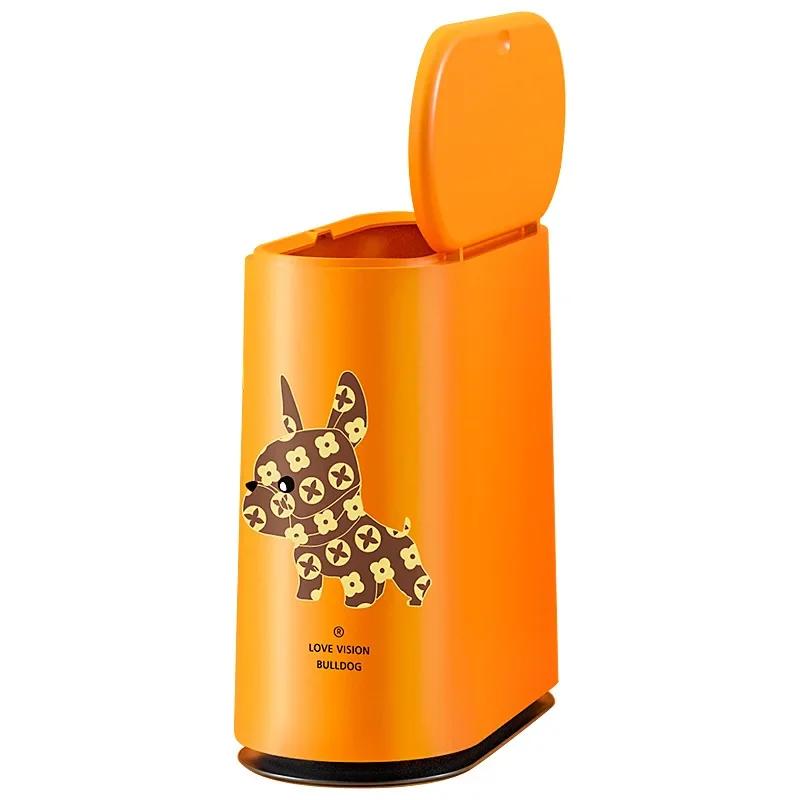 Narrow Flat Trash Can with Lid Cute Bear Toilet Paper Basket Living Room Bathroom Slot Trash Basket Free Garbage Bags