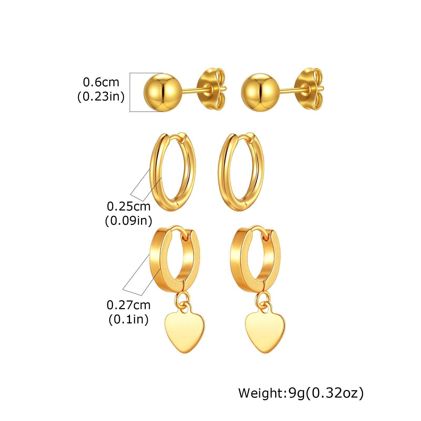 Vnox 6pcs/set Stainless Steel Stud Hoop Earrings Simple Classic 18K Gold Plated Earrings For Women Holiday Jewelry Set Wholesale