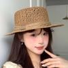 Lightweight Handwoven Sun Cap Breathable Mesh Flat Top Beach Hat Straw Boater Hat  Beach Vacation