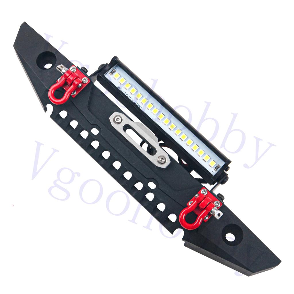 Metal Front Bumper with Lights Bar Tow Trailer for Traxxas TRX-4 Axial SCX10 90046 90047 SCX10 II 1/10 RC Crawler Car