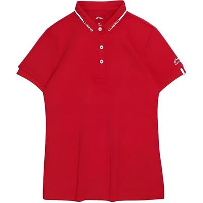 Li Ning Logo Embroidered Split Hem Short Sleeve Polo Shirt Women Polo Shirts Bull-Red APLR072-2