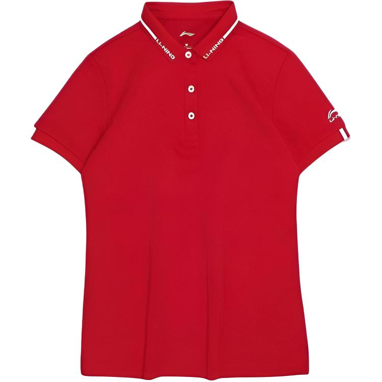 Li Ning Polo Shirts Women s Bull Red Polo Collar Moderate Straight Fit APLR072-2 M
