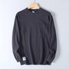 Heavyweight Cotton Washed Pocket Long-Sleeve T-Shirt for Men, Spring and Autumn, Loose Casual Solid Color Base Shirt, Crew Neck Pullover Sweatshirt