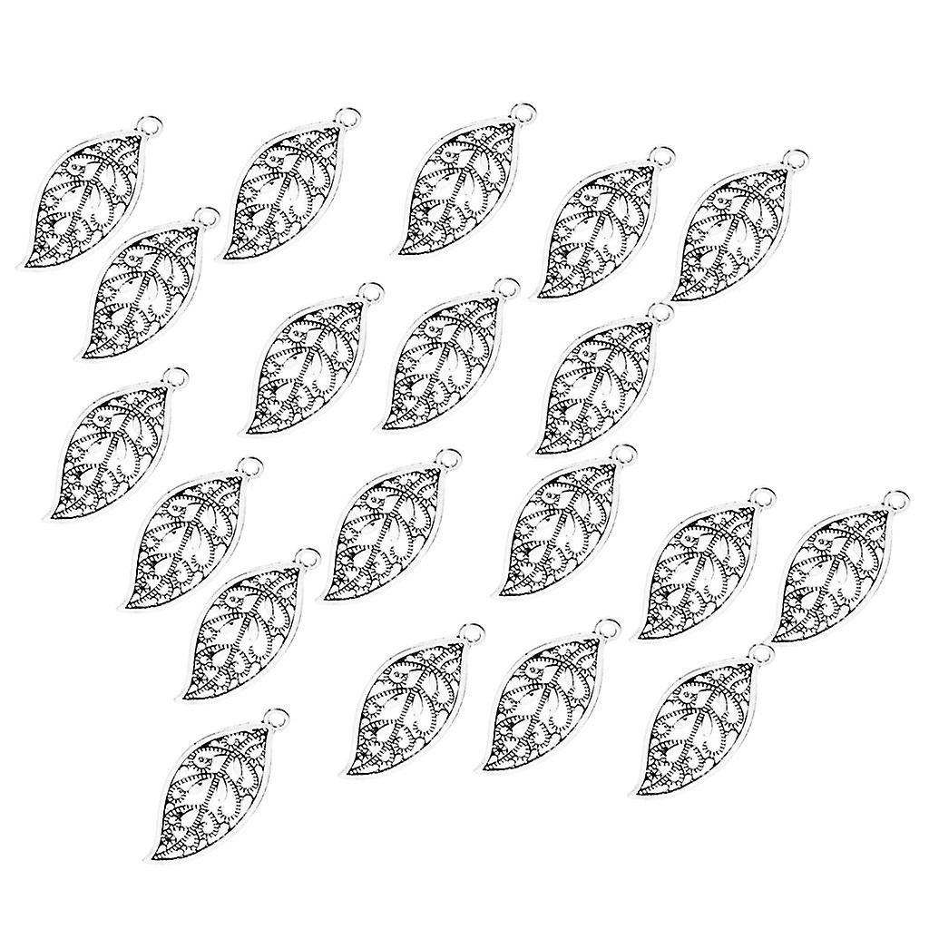 2x20Pcs Hollow Alloy Leaf Pendant 4x1.6cm Jewelry DIY Making Necklace Keyring