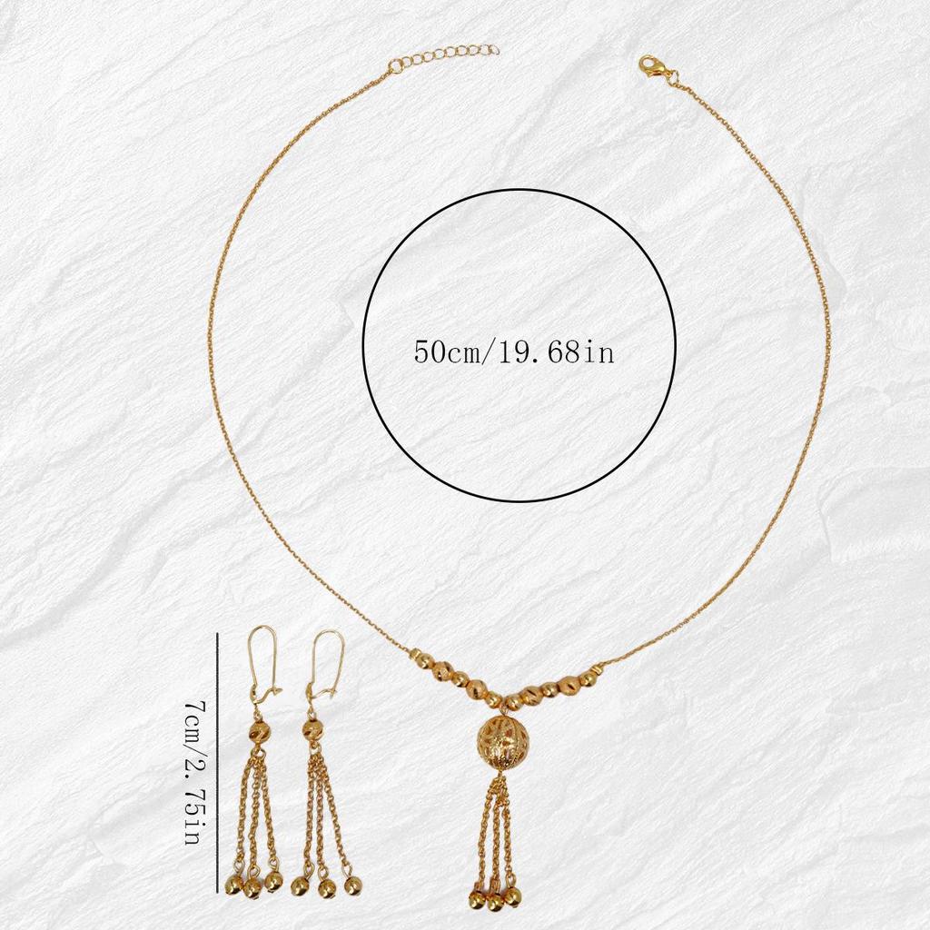 Gold-Plated Tassel Necklace & Earring Set: Middle Eastern Wedding Jewelry for Women