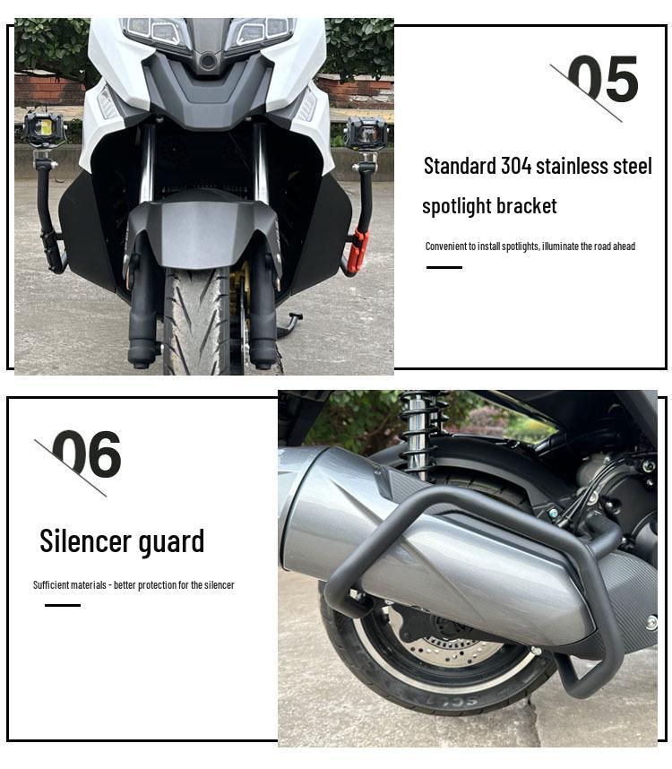 Zongshen Cyclone RT2 Front & Rear Anti-Fall Bars and Tail Rack for Scooter Collision Protection