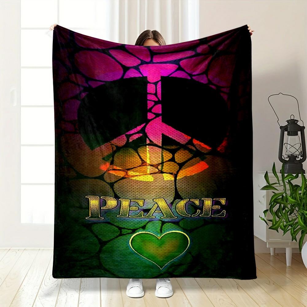 Peace Symbol with Heart Design Blanket Flannel blanket for bedroom, living room, sofa, and nap sofas.