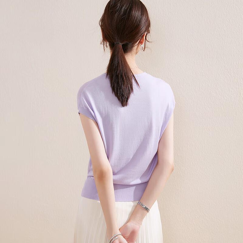 Tu Huang Women's Mulberry Silk Blend Hollow-Out Knit T-Shirt