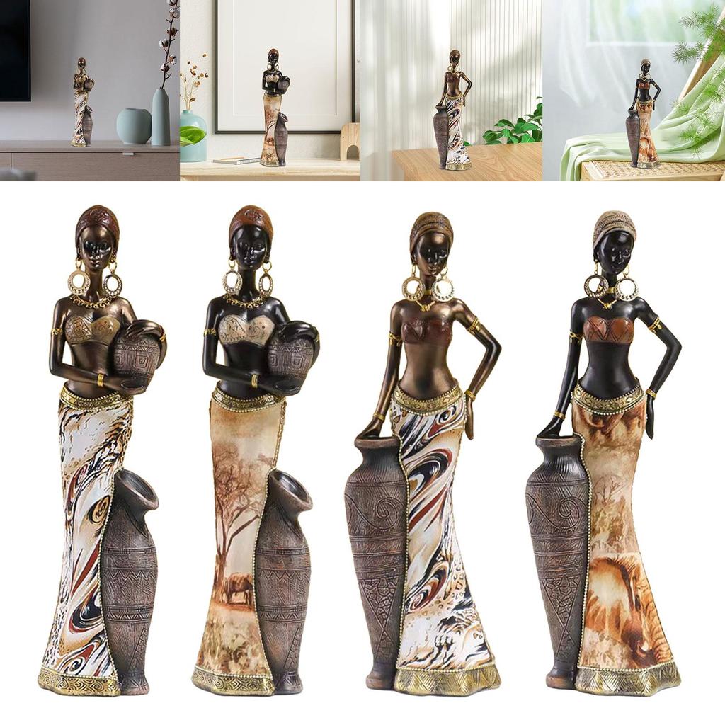 Africian Women Figurine Lightweight Multipurpose African Decor African Sculpture Home Decor Brown for Bookshelves Living Room
