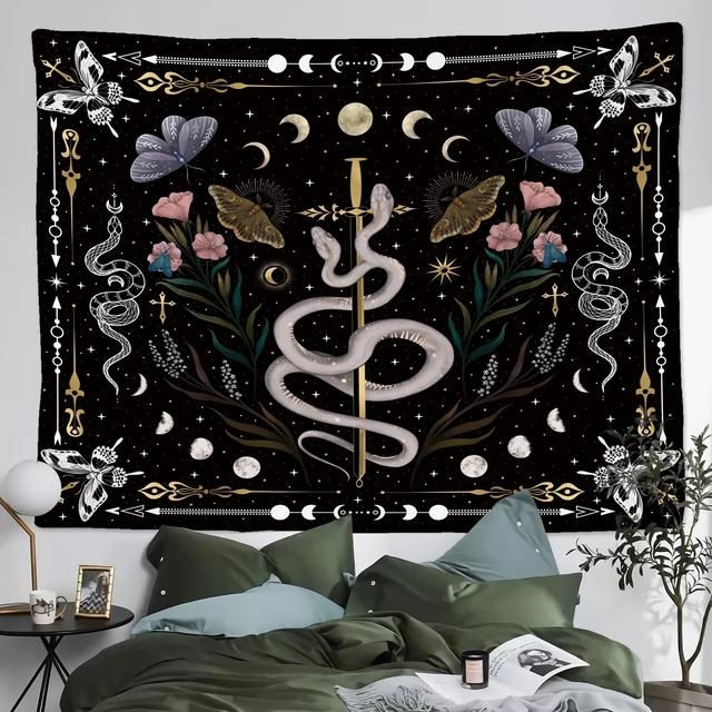 Tree Of Life Tapestry Wall Hanging Moon Phase Snake Tapestries Trippy Bohemia Hippie Mushroom Moth Floral For Living Room Bedroo