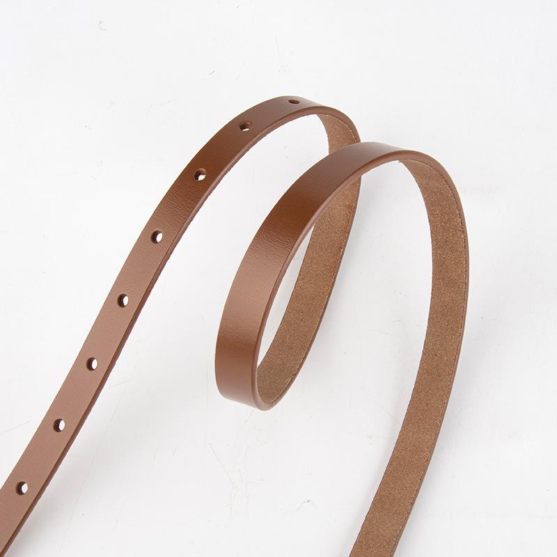 Genuine Leather Fashion Cowhide Belt Women's High-end Round Gold Buckle Versatile Fashion Dress Decorative Thin Belt Women