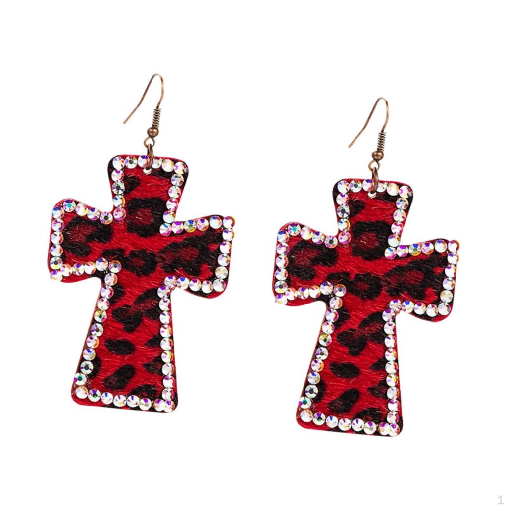 1 Pair Cross Leopard Print Earrings , Women Gift for Engagement, Birthday