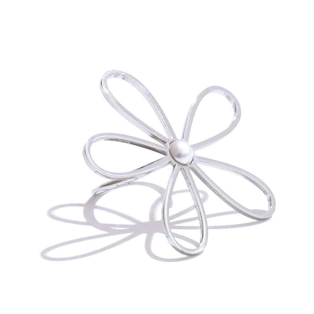 

Yhpup Big Flower Hollow Open Adjustable Ring Jewelry for Women Stainless Steel Fashion Finger Accessories Attractive PVD Plated resizable