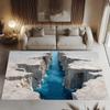 3D Canyon Crack Rug Realistic Geological Fault Carpet with Blue Abyss Optical Illusion Floor Mat for Modern Living Room Decor