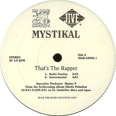 Disque 12 pouces MYSTIKAL - That's The Rapper JDAB425661 No Limit Record 1998 US Rap & Hip-Hop/R&B Occasion