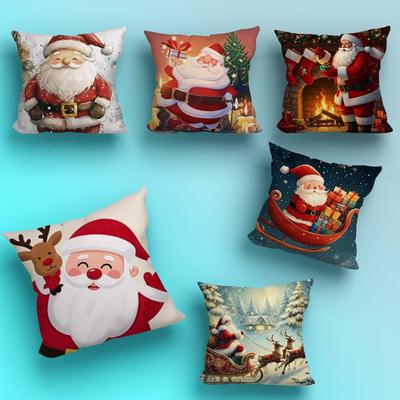 Cute s-Santa Claus Tree-es Pillow Case Square Double-Sided Printing Short Plush Sofa Cushion Cover Bedroom Bedside Pillow
