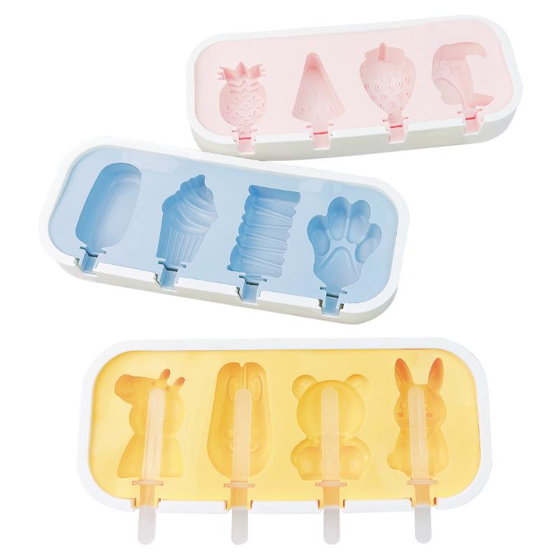 New Ice Cream Mold Popsicle Siamese Molds with Lid DIY Homemade Ice Lolly Mold Cartoon Cute Silicone Chocolate Mold Tools