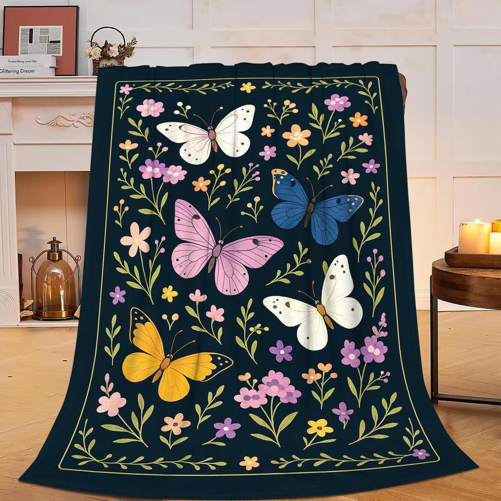 Super Soft Funny Butterfly Throw Blanket Cozy Fleece Fuzzy Plush Flannel Blanket for Travel Camping Living Room Sofa Decor Gift